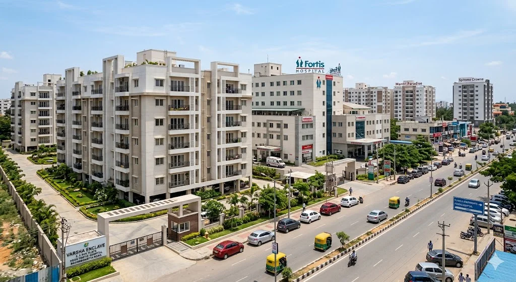 Exterior view of luxury Godrej flats near Fortis Hospital Bannerghatta Road